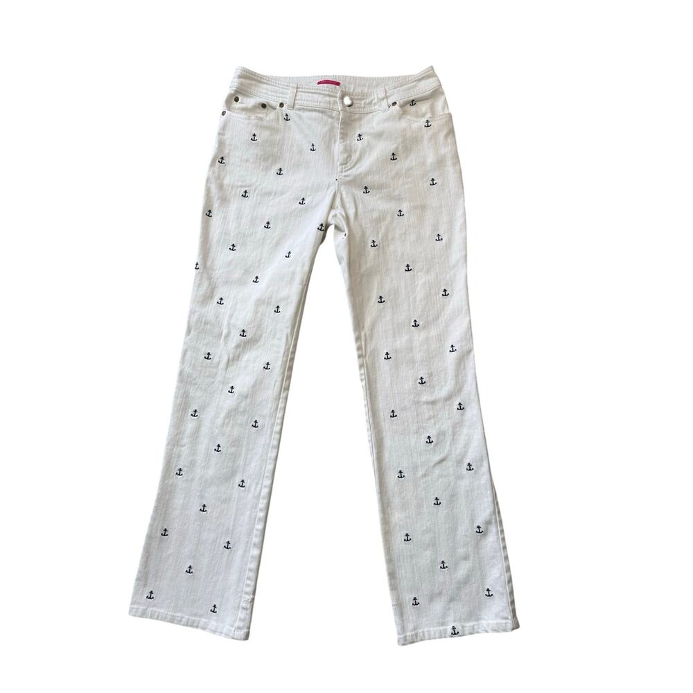 Lilly Pulitzer White Anchor Embroidered Straight Leg Jeans Women 8 Main Line Fit